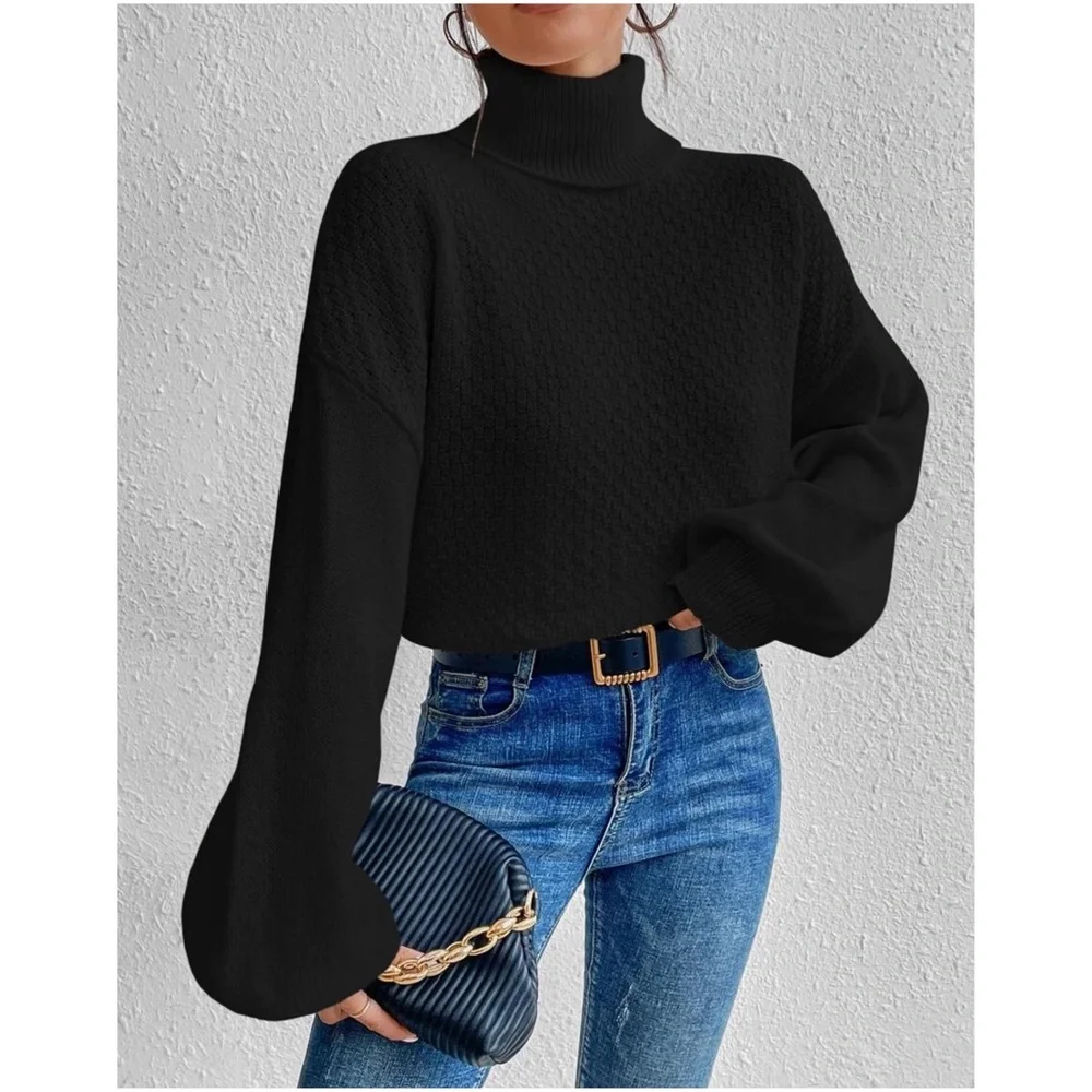 Cozy Turtleneck Reversible Balloon Sleeve Sweater - Picture 7 of 7